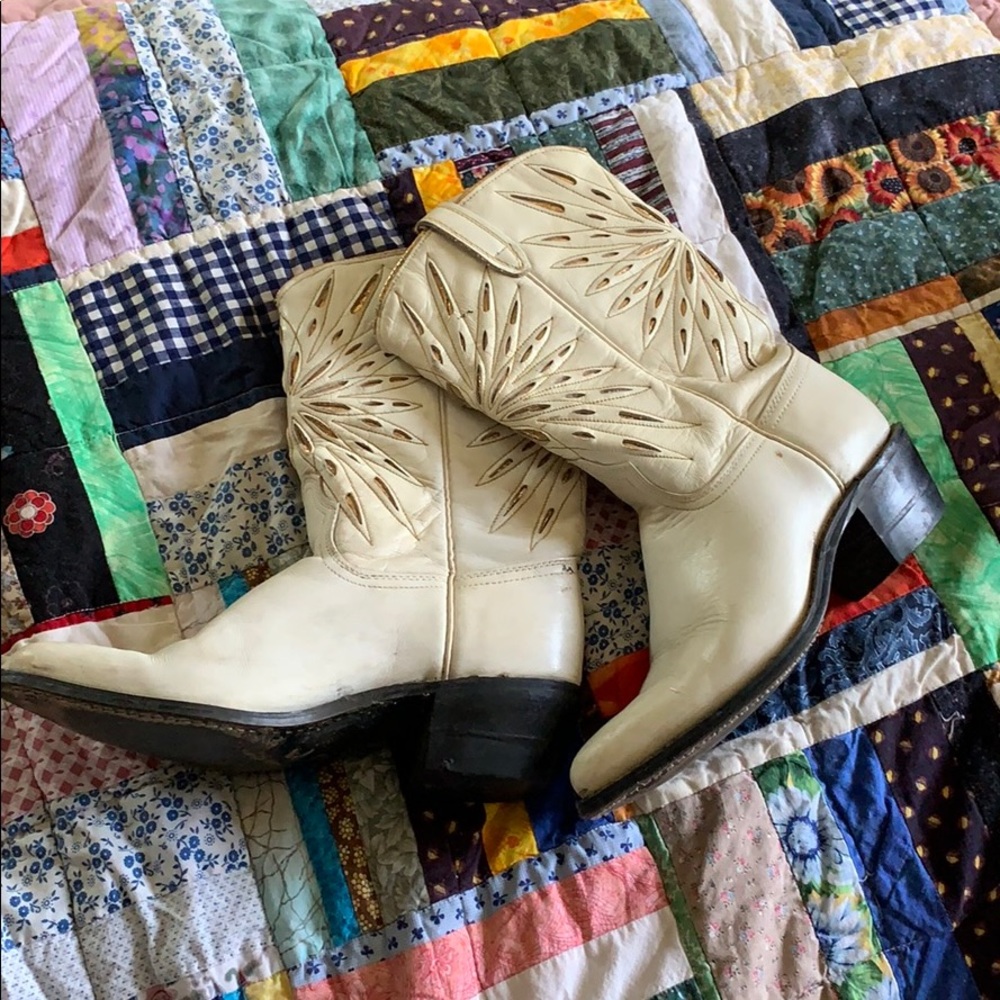 Vintage white and gold boots